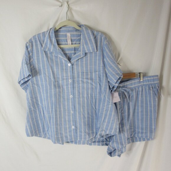 Auden Pajama Set Blue White Striped Shorts Button Down Short Sleeve Size XXL NWT - Picture 14 of 14